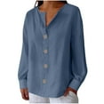 thumbnail image 1 of Enjoytime Womens Button Down Shirt Solid Color V-Neck Long Sleeve Tops Loose Business Casual Blouses, 1 of 6