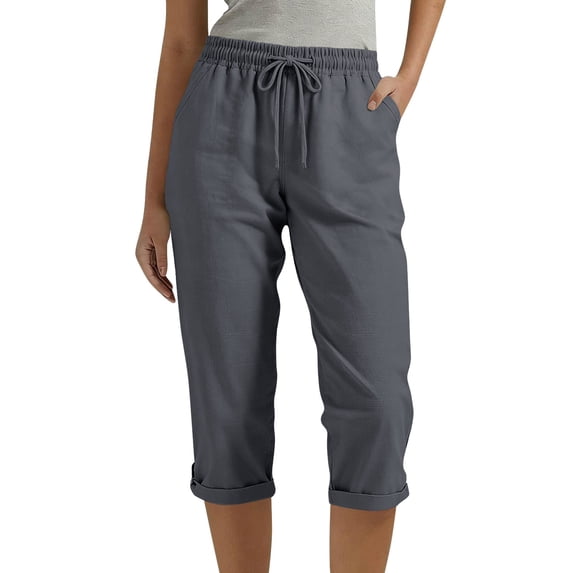Enjoytime Womens Capri Pants Linen Summer Drawstring Elastic Waist Casual Pants Lightweight Linen Lounge Capris