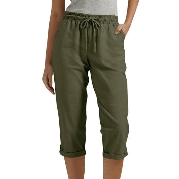 Enjoytime Womens Capri Pants Linen Summer Drawstring Elastic Waist Casual Pants Lightweight Linen Lounge Capris