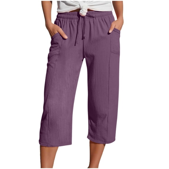 Enjoytime Womens Capri Pants Solid Color Drawstring Elastic Waist Capris Lightweight Comfy Travel Casual Pants 2026