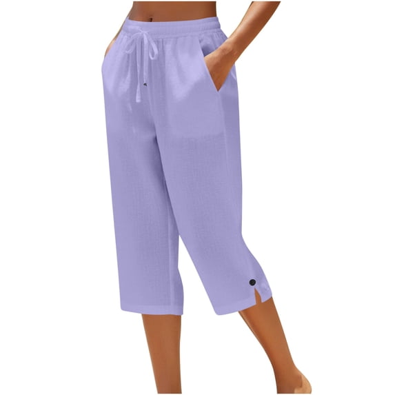 Enjoytime Womens Capris Elastic Waist Drawstring Stretchy Capri Pants Summer Casual Comfy Plus Size Pants