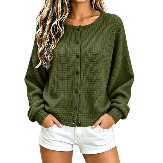 Enjoytime Womens Cardigan Crew Neck Button Down Long Sleeve Cardigans Sweater Fall Winter Cozy Casual Work Knit Jacket