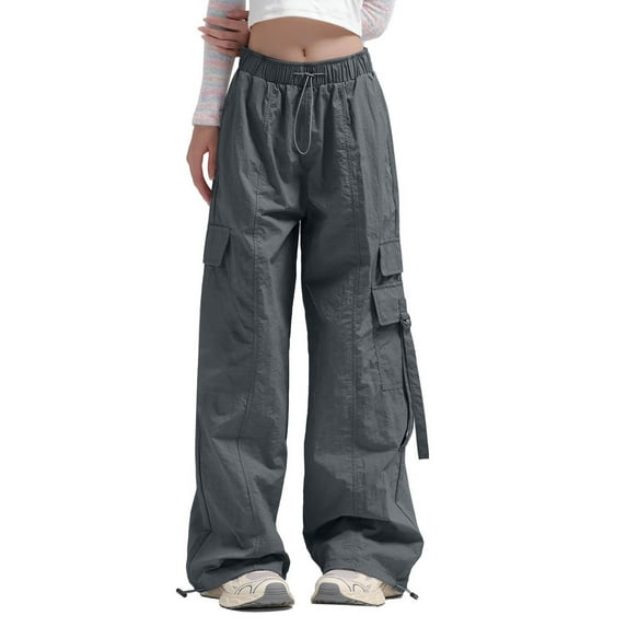 Enjoytime Womens Cargo Pants Casual Drawstring Elastic High Waist Straight Leg Pants Travel Outdoor Loose Trousers Dark Gray XL