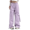 thumbnail image 1 of Enjoytime Womens Cargo Pants Casual Drawstring Elastic High Waist Straight Leg Pants Travel Outdoor Loose Trousers Purple L, 1 of 6