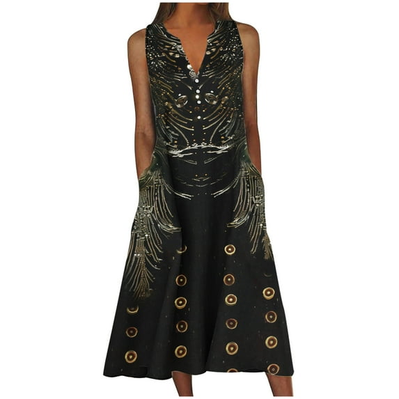 Enjoytime Womens Casual Dresses Boho Floral Printed Sleevless Summer Midi Dress Button Loose Comfy Seaside Streetwear Women Beach Dresses
