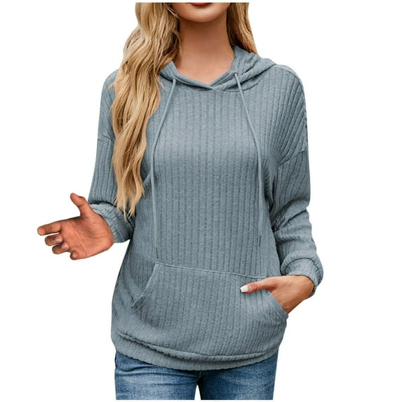 Enjoytime Womens Casual Hooded Shirts with Drawstring Winter Womens Fashion Hoodie Sweatshirts Solid Color Pockets Long Sleeve Shirts Casual Loose Pullover Sweatshirt Top