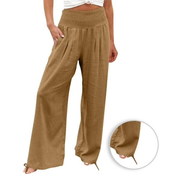 Enjoytime Womens Casual Pants Solid Color High Waist Straight Wide Leg Pants Lounge Travel Workout Trousers Plus Size Womens Clothing Yellow S