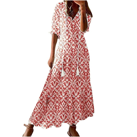 Enjoytime Womens Casual Vintage Dresses With Drawstring V Neck Short Sleeved Wrap A Line Dress Boho Flower Printed Flowy Summer Dresses For Women 2025