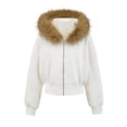 thumbnail image 1 of Enjoytime Womens Coats Solid Color Long Sleeve Full Zip Up Hooded Cropped Jacket Fall Winter Warm Comfy Casual Outerwear, 1 of 7