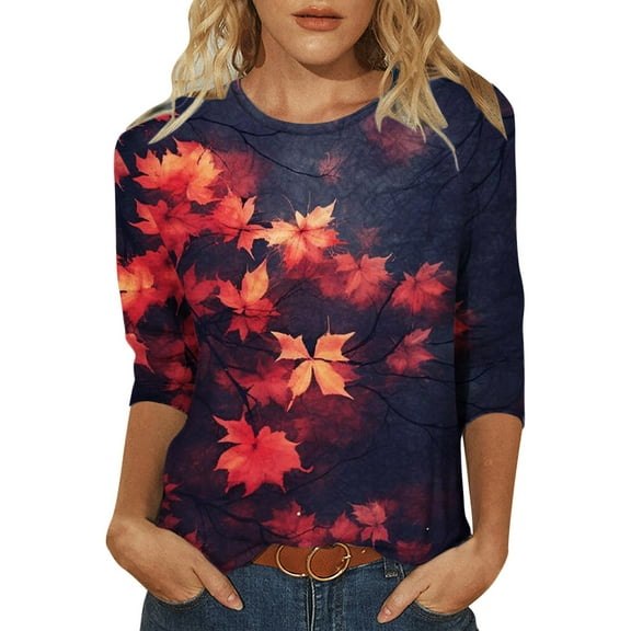 Enjoytime Womens Crewneck 3/4 Sleeve Blouses Casual Printed Tees Tops for Women Loose Fit Pullover Tunic Top Womens Clothes