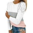 thumbnail image 1 of Enjoytime Womens Crewneck Long Sleeve T Shirts Loose Fit Lace Hollow Out Blouses Casual Color Block Basic Tees Tops Women Clothing 2025, 1 of 5