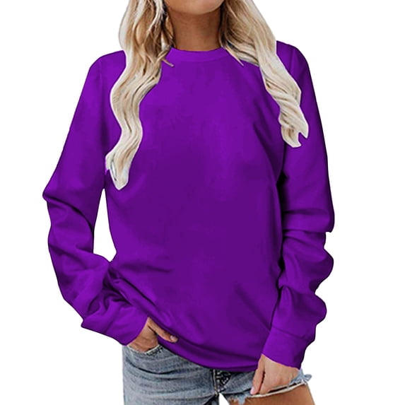 Enjoytime Womens Crewneck Sweatshirt Cute Solid Color Long Sleeve Blouses Lightweight Fall Pullover Tops