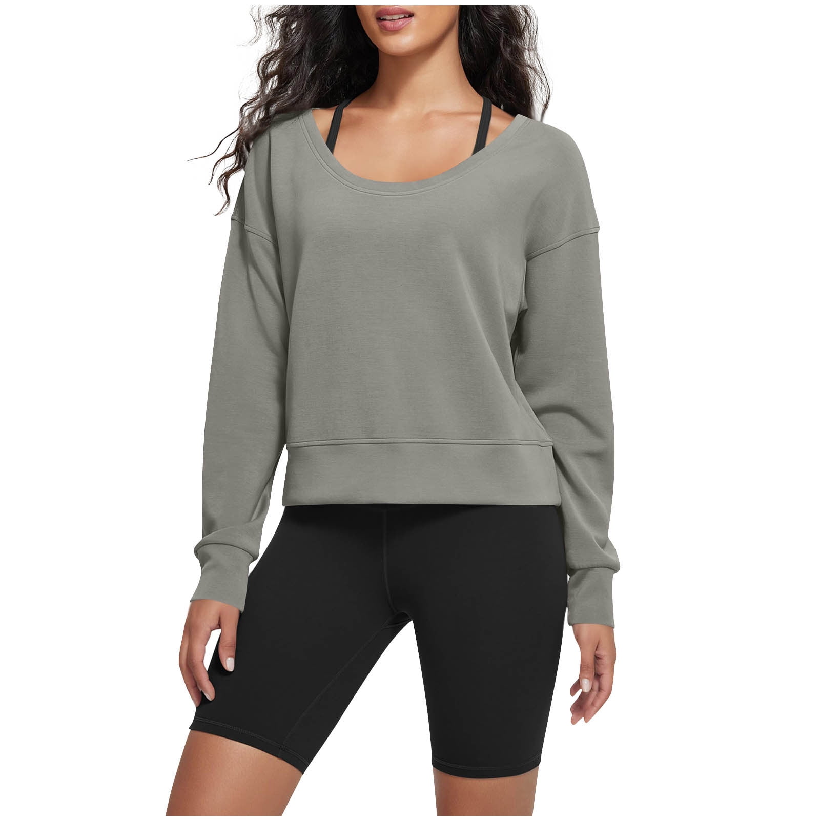 Women's Cropped Pullover Hoodie - Long Sleeve Casual Sweatshirt, Fall Winter Crop Top (White, Large)