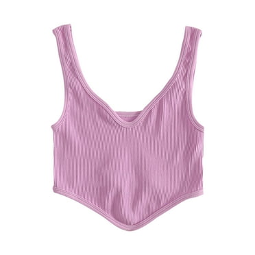 Enjoytime Womens Crop Top Knit Ribbed Sleeveless Racerback V Neck Strap Cropped Camisole Tops Sports Yoga Elastic Womens Summer Tops on Clearance