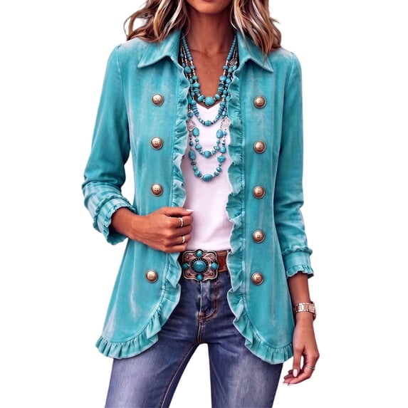 Ruffle Button Jacket Enjoytime Womens Denim Jacket Ruffle Open Front Double Breasted Button ...