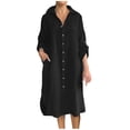 thumbnail image 1 of Enjoytime Womens Dresses Solid Color Long Sleeve Lapel Casual Maxi Dress Button Down Cotton Linen Loose Plus Size Casual Dresses Black L, 1 of 5