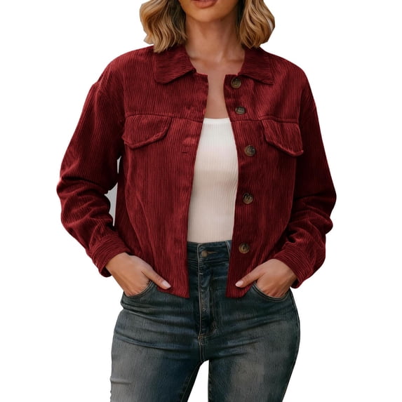 Enjoytime Womens Fall Jacket Solid Color Lapel Long Sleeve Button Down Cropped Coats Lightweight Fashion Casual Outerwear