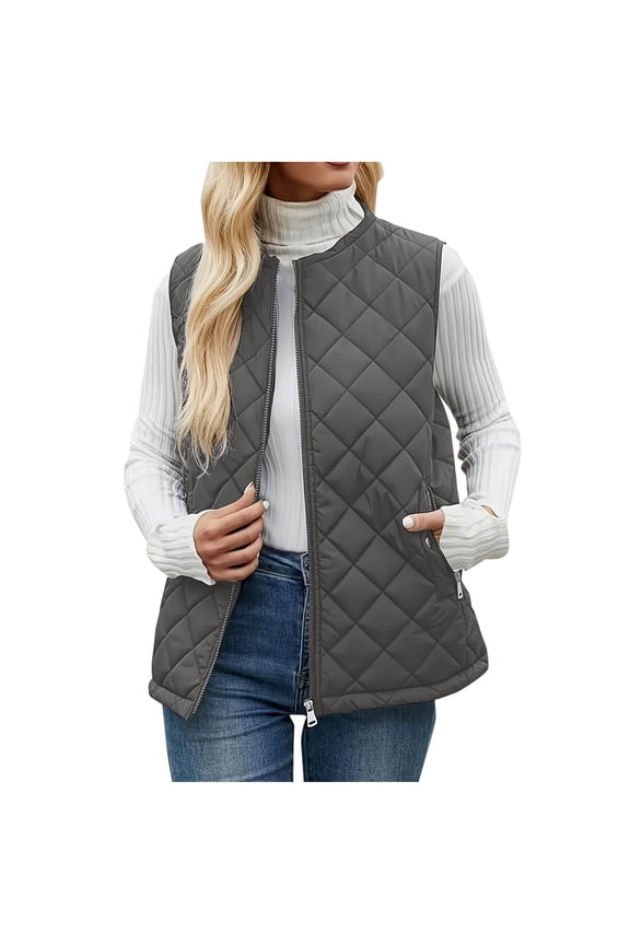 Enjoytime Womens Fall Jacket Solid Color Sleeveless Zip Up Jackets Winter Warm Vests Plus Size Fashion Casual Outerwear Gray XXL