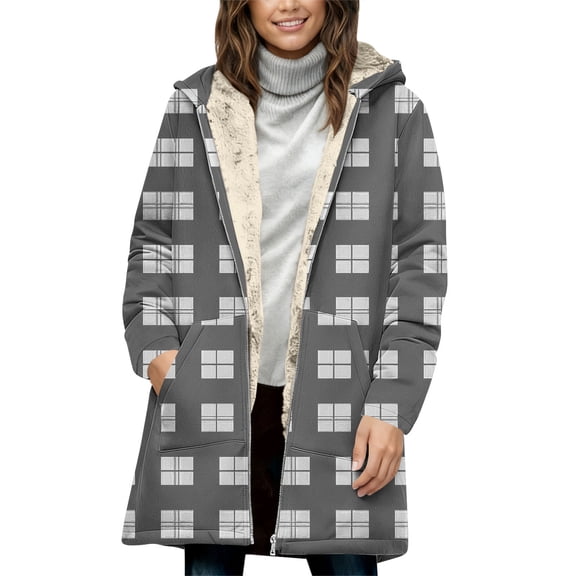 Enjoytime Womens Fall Jackets Solid Color Long Sleeve Hooded Zip Up Coats Winter Fashion Warm Mid Length Outerwear