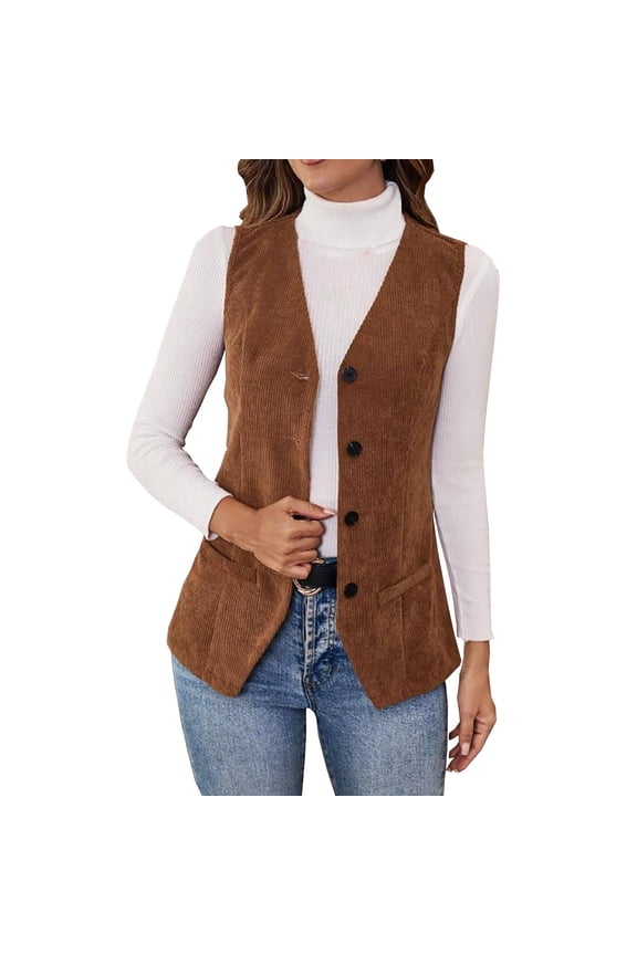 Enjoytime Womens Fall Jackets Solid Color Sleeveless Button Down Cardigan Lightweight Fashion Casual Vests Outerwear