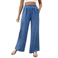 thumbnail image 1 of Enjoytime Womens Fall Pants Solid Color Elastic Waist Wide Leg Pants Office Business Casual Loose Work Trousers Blue L, 1 of 8