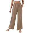 thumbnail image 1 of Enjoytime Womens Fall Pants Solid Color Elastic Waist Wide Leg Pants Office Business Casual Loose Work Trousers Coffee L, 1 of 8