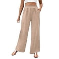 thumbnail image 1 of Enjoytime Womens Fall Pants Solid Color Elastic Waist Wide Leg Pants Office Business Casual Loose Work Trousers Khaki XL, 1 of 8