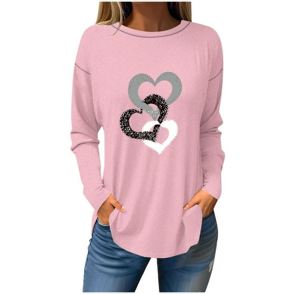 Enjoytime Womens Fashion Blouses Printed Long Sleeves Women Round Neck Casual Tops Sweatshirt Shirts