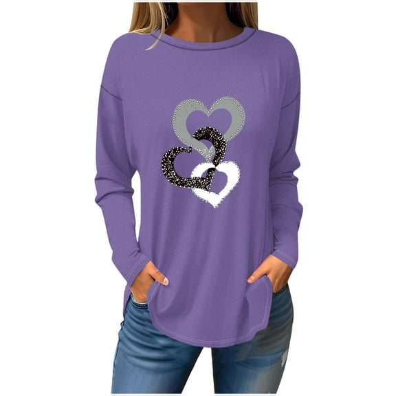 Enjoytime Womens Fashion Blouses Printed Long Sleeves Women Round Neck Casual Tops Sweatshirt Shirts