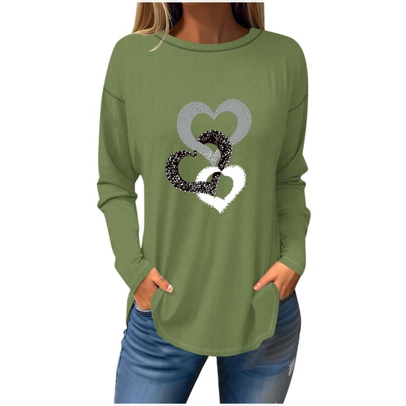 Enjoytime Womens Fashion Blouses Printed Long Sleeves Women Round Neck Casual Tops Sweatshirt Shirts