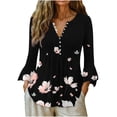 thumbnail image 1 of Enjoytime Womens 3/4 Length Sleeve Tops Loose Fit Casual Shirts Button Neck Floral Printed Tunic Blouses Women Clothing, 1 of 8