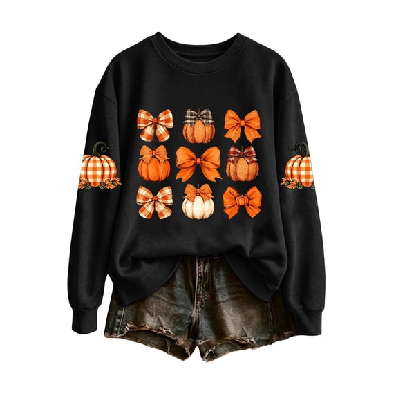 Enjoytime Womens Halloween Sweatshirts Pumpkin Print Long Sleeve Pullover Top Fall Fashion Lightweight Casual Sweatshirt
