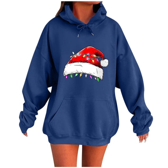 Enjoytime Womens Hoodie Cute Printed Long Sleeve Pullover Sweatshirts Fall Winter Casual Xmas Holiday Hoodies Blue S