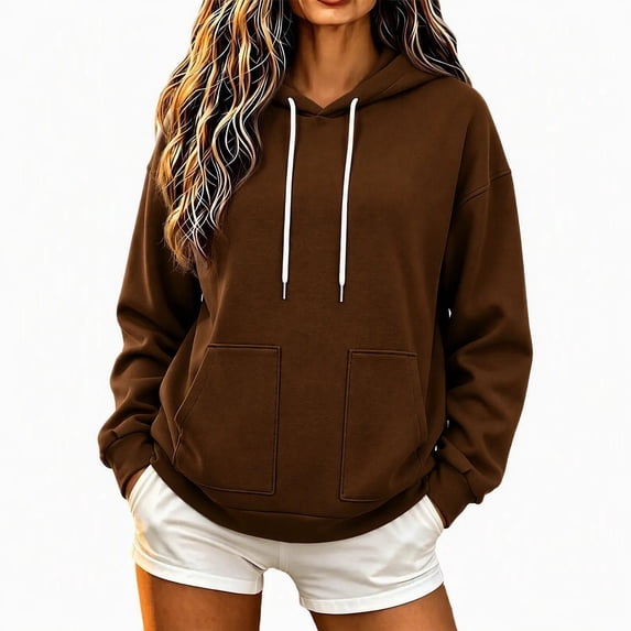 Enjoytime Womens Hoodie Fall Winter Long Sleeve Pullover Hoodies Casual Soft Solid Color Oversized Sweatshirt with Pocket