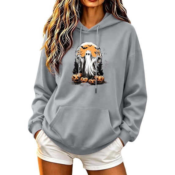 Enjoytime Womens Hoodie Halloween Printed Drawstring Long Sleeve Pullover Sweatshirt Fall Vintage Casual Spooky Season Hoodies