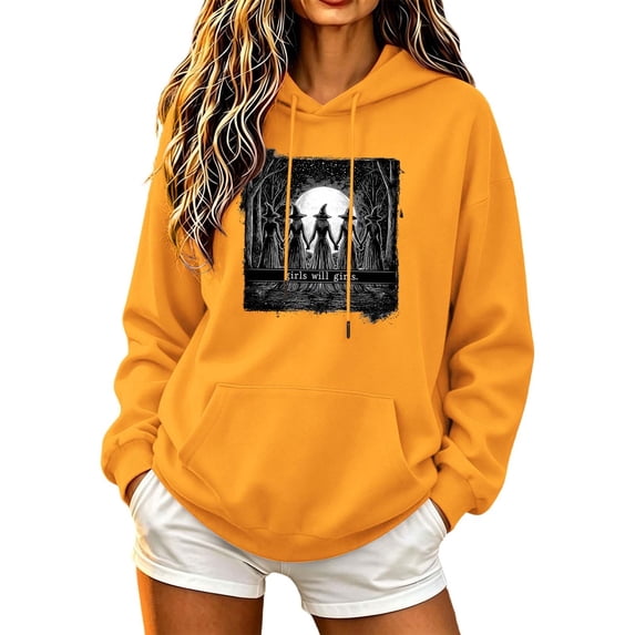 Enjoytime Womens Hoodie Halloween Printed Drawstring Long Sleeve Pullover Sweatshirt Fall Vintage Casual Spooky Season Hoodies
