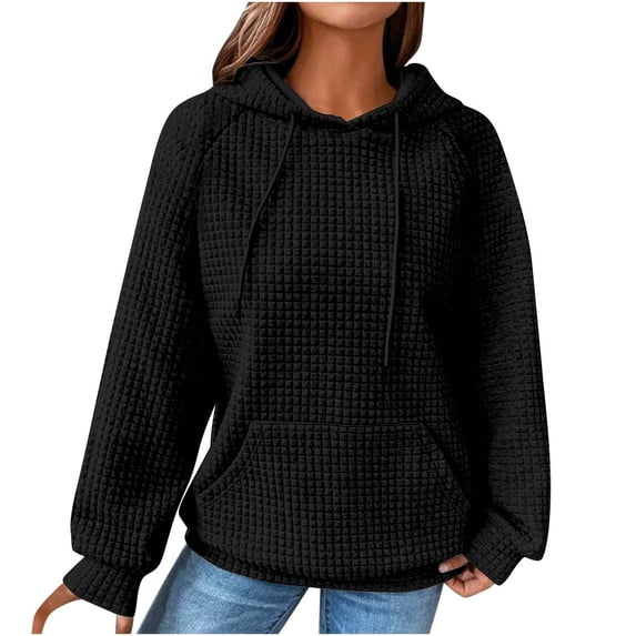 Enjoytime Womens Hoodie Solid Color Long Sleeve Crew Neck Pullover Tops Fall Winter Casual Loose Sweatshirt with Pocket 2025