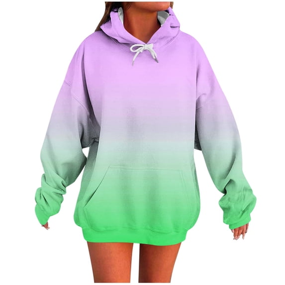 Enjoytime Womens Hoodies Fashion Printed Long Sleeve Pullover Tops Casual Loose Crewneck Sweatshirt with Pockets Green M