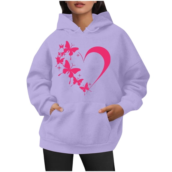 Enjoytime Womens Hoodies Hearts Print Lightweight Casual Pullover Hoodie Fall Cozy Trendy Long Sleeve Sweatshirt