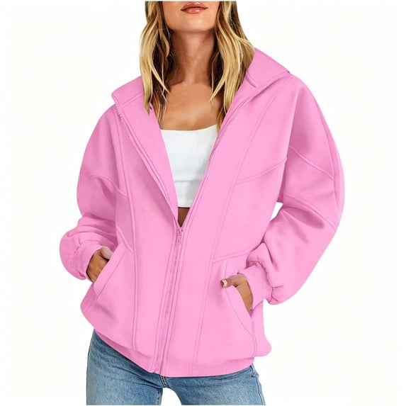 Enjoytime Womens Hoodies Long Sleeve Casual Zip Up Sweatshirt Fall Fashion Solid Color Lightweight Hoodie Jacket