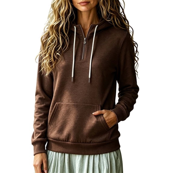 Enjoytime Womens Hoodies Long Sleeve Solid Quarter Zip Hoodie 2026 Fall Winter Trendy Casual Pullover Sweatshirt with Pockets