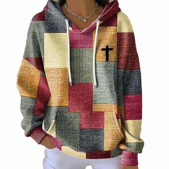 Enjoytime Womens Hoodies Patchwork Long Sleeve Pullover Tops Fall Fashion Casual Sweatshirt Winter Clothes 2025 Orange XXL