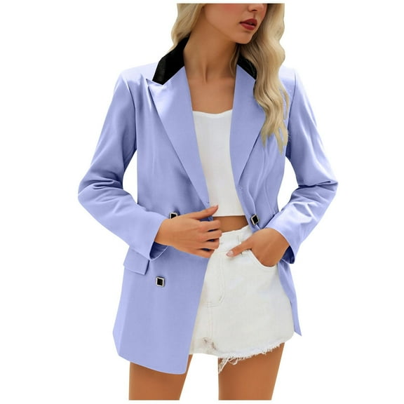 Enjoytime Womens Jacket Patchwork Long Sleeve Turndown Collar Blazer Plus Size Fashion Button Down Coats Business Casual Outerwear