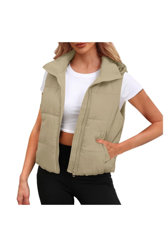 Womens Jacket Solid Color Fashion Sleeveless Zipper Neck Jacket Outerwear Winter Women Vest