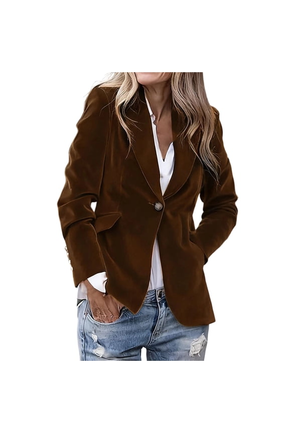 Womens Jacket Solid Color Long Sleeve Turndown Collar Blazer Business Casual Fashion Button Down Outerwear