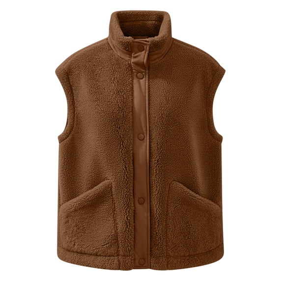 Enjoytime Womens Jackets Casual Solid Color Sleeveless Stand Collar Zip Up Coat Fall Fashion Outerwear Winter Warm Soft Waistcoat