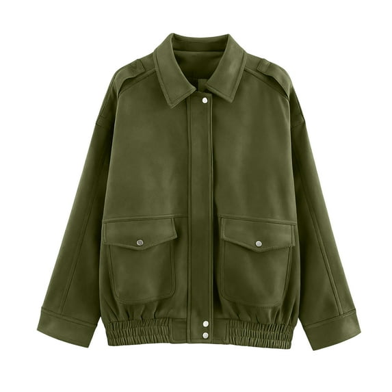 Enjoytime Womens Jackets Solid Color Long Sleeve Lapel Zipper Coats Fall Winter Fashion Casual Outerwear Army Green XXL