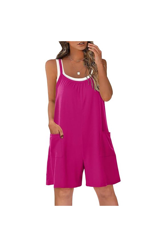 Womens Jumpsuit Spaghetti Strap Crewneck Sleeveless Shorts Rompers Summer Casual Beach Vacation Clothes