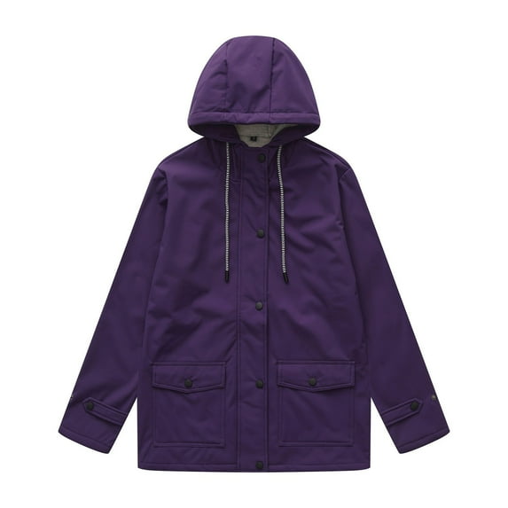 Enjoytime Womens Lightweight Jackets Solid Color Long Sleeve Zip Up Casual Outerwear Button Down Waterproof Fall Winter Coat Plus Size Clothes Purple XL