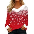 thumbnail image 1 of Enjoytime Womens Long Sleeve Shirts Christmas Vintage Printed V-Neck Long Sleeve Blouse Fashion Patchwork Trendy Tops, 1 of 4